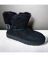 Ugg Womens Size 6 Karel Boots Sheepskin Shearling Boots Adjust Buckle Bl... - £58.40 GBP