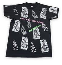Vtg 90s Jekyll Island All Over Print Sail Boat T Shirt Black Single Stit... - £17.52 GBP