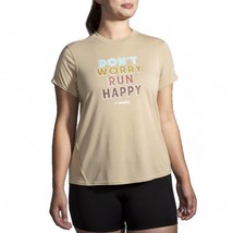 Brooks women&#39;s distance graphic short sleeve tee in Heather Oatmeal/Dont Worry - £28.20 GBP