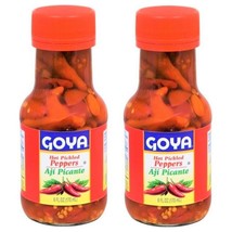 Goya Hot Pickled Red or Green Peppers 6 Oz Bottle (Pack of 2 Bottles) - £19.11 GBP