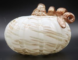 VTG Art Glass Decor Gold White Swirls Pumpkin Hand Crafted Artisan Beaut... - $29.99