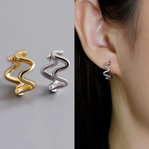 Unique Twist Wave Hoop Earrings Gold Plated Minimalist Geometric Hoop Earrings - £10.56 GBP