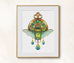 Beetle Cross stitch Clock pattern pdf - Bug cross stitch jewelry embroid... - £6.36 GBP