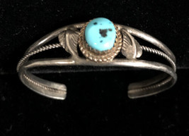 Navajo Sterling Silver Turquoise Cuff Childs Bracelet - £53.82 GBP