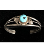 Navajo Sterling Silver Turquoise Cuff Childs Bracelet - $1,279.54 MXN