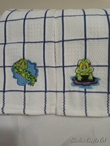 Kitchen Towels White color/Blue Stripes With A Cute Froggy Embroidered Design 2 - £5.89 GBP