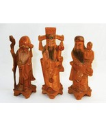 Set of 3 Wooden Oriental Figurines, Hand Carved, Pedestal Bases, Vintage... - $33.54 CAD