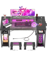 Computer Desk with LED Lights, 55 Inch Desk with Power Outlet and USB, - €175,97 EUR