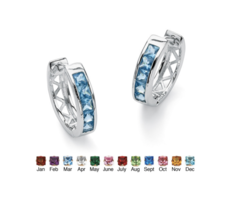 Channel Set Simulated Birthstone Hoop Earrings Sterling Silver March Aquamarine - £79.63 GBP
