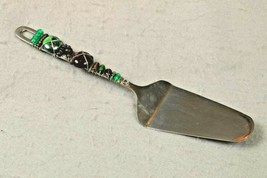 Stainless Steel Purple Plum Green Glass Bead Wire Wrap Utensil Pie Cake Server - £7.50 GBP