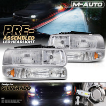 L+R Crystal Headlight+Bumper w/6000K LED Bulbs for 1999-2006 Silverado Suburban - £135.25 GBP