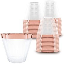 100 Rose Gold Plastic Cups | 9 Oz | Hard Disposable Cups | Plastic Wine Cups | P - £26.85 GBP