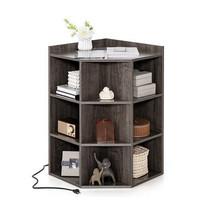 3-Tier Corner Cabinet with Charging Station for Bedroom-Gray - Color: Gray - $3,193.65 MXN