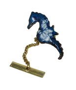 Mens Blue White Enamel Seahorse Tie Dye Tie Tack w Chain Sea Horse Ocean... - $13.51 CAD