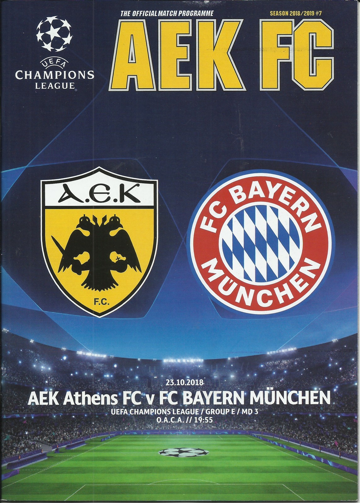 AEK ATHENS – BAYERN MUNICH – 2018-2019 CHAMPIONS LEAGUE SOCCER MATCH PRO... - $5.99