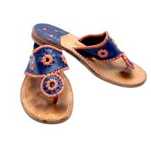 Jack Rogers Navajo Rattan Open Toe Slide On Sandals Midnight Blue Red 6 Leather - £39.15 GBP