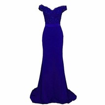 Off The Shoulder Mermaid Long Beaded Lace Prom Dresses Royal Blue US 8 - £77.40 GBP