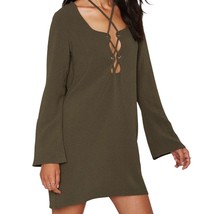 Nasty Gal olive green Mercedes binge laceup bell sleeve mini dress small... - £19.65 GBP