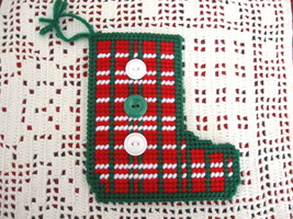 Plastic Canvas Handcrafted Christmas Stocking Gift Card Holder Holiday Ornament - £11.98 GBP