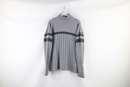 Vintage 90s Nautica Mens Medium Spell Out Ribbed Knit Mock Neck Sweater Gray - £38.75 GBP