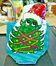 Hand painted River Rock Stone Christmas Cute and Happy Tree in Santa Hat + Stand - £9.59 GBP