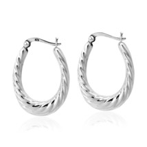 Bold Stylish Twisting Loop Sterling Silver V-Lock Hoop Earrings - £21.79 GBP