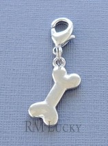 Dog Bone Pendant Charm Collar Lobster Claw Silver Tone C57 - $3.46
