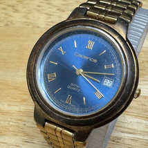 Vintage Cadence Quartz Watch Unisex 30m Gold Tone Blue Date Analog New Battery - £12.97 GBP