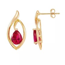 8x6mm Simulated Ruby Marquise Shape Solitaire Stud Earrings Yellow Gold Plated - £58.81 GBP