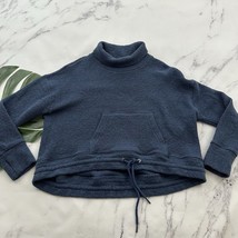 Sweaty Betty Funnel Neck Pullover Sweatshirt Size XL Blue Waffle Knit Cr... - $34.64