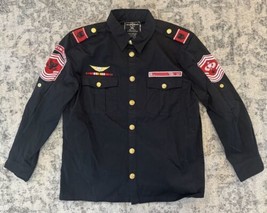 Smokes Rise Shirt Mens 2XL Military Patches Pins Button Up Black Red Y2K... - £27.05 GBP