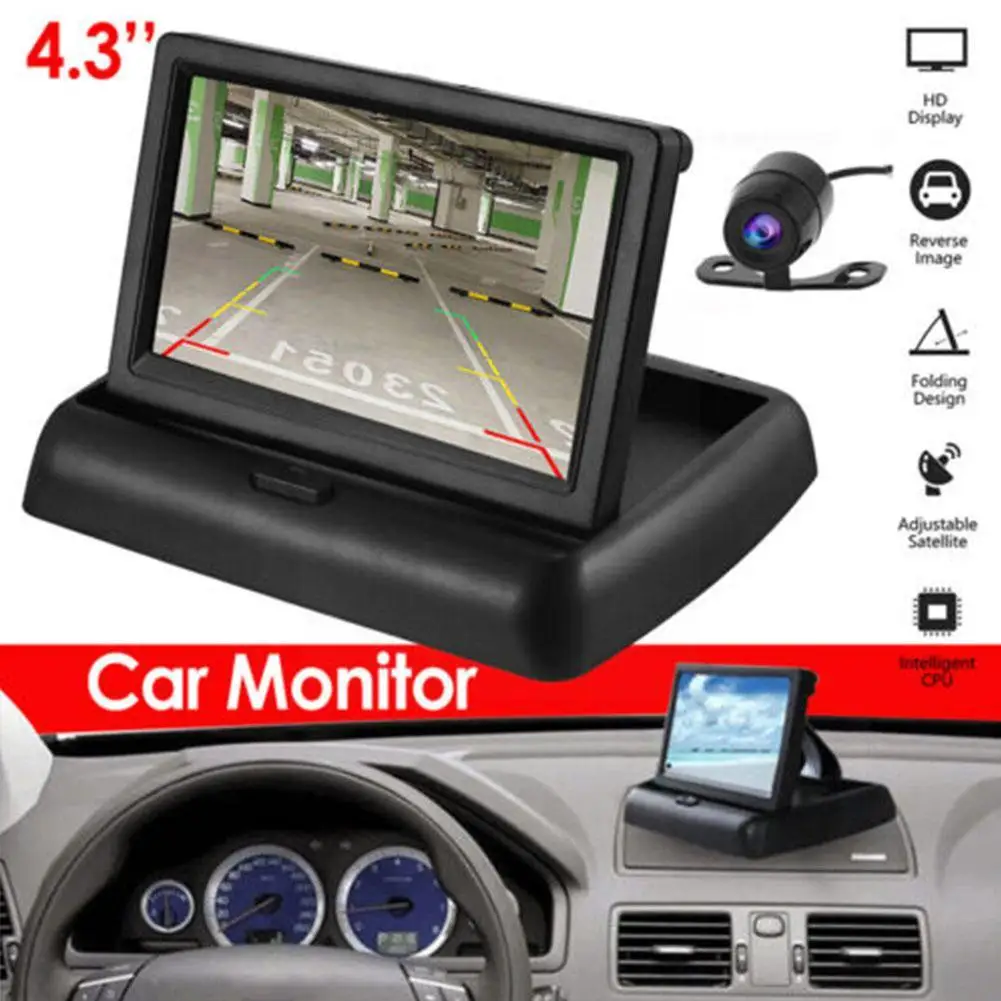 4.3&quot; Foldable Car Monitor with HD Rear View Backup Camera - Parking Kit for Van, - £28.41 GBP