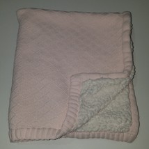 Mud Pie Pale Pink Knit Diamond Baby Blanket White Sherpa Lovey Girl - £23.44 GBP