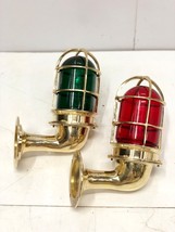 Nautical Vintage Style Brass Swan Neck Wall Light - Red/Green Glass 2 Pieces - £177.16 GBP
