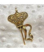 Vintage Gold Plated Diadem Crown, Ribbons, Cultured Pearl Accent Brooch ... - $67.63 CAD