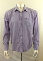 American Eagle Men&#39;s Size Large Blue Pink Striped Long Sleeve Button Up ... - £9.46 GBP