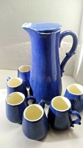 .Vintage stoneware blue pitcher.and cups 7pc - £87.81 GBP