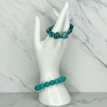Faux Turquoise Beaded Stretch Bracelet Lot of 2 - £5.44 GBP