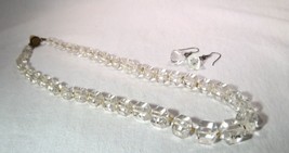 Vintage Art Deco Glass Crystal Bead Graduated Necklace &amp; Earrings K1095 - £87.52 GBP