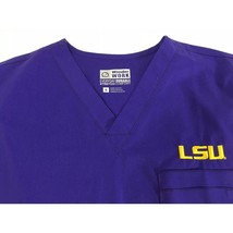 LSU Tigers Scrub Top Small Purple V Neck Wonder Wink Work Unisex Pockets NEW - £9.98 GBP