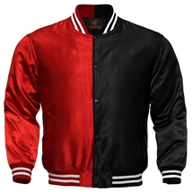 NEW Baseball Letterman College Varsity Bomber Jacket Sports Wear Black Red - £55.08 GBP