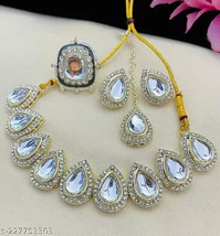Joharibazar Silver Plated Kundan Choker Necklace Earring Ramdan Jewelry Seta - £17.66 GBP