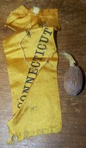 C1880 ANTIQUE CONNECTICUT SILK ADVERTISING RIBBON WITH NUT SEWN ON - £7.88 GBP