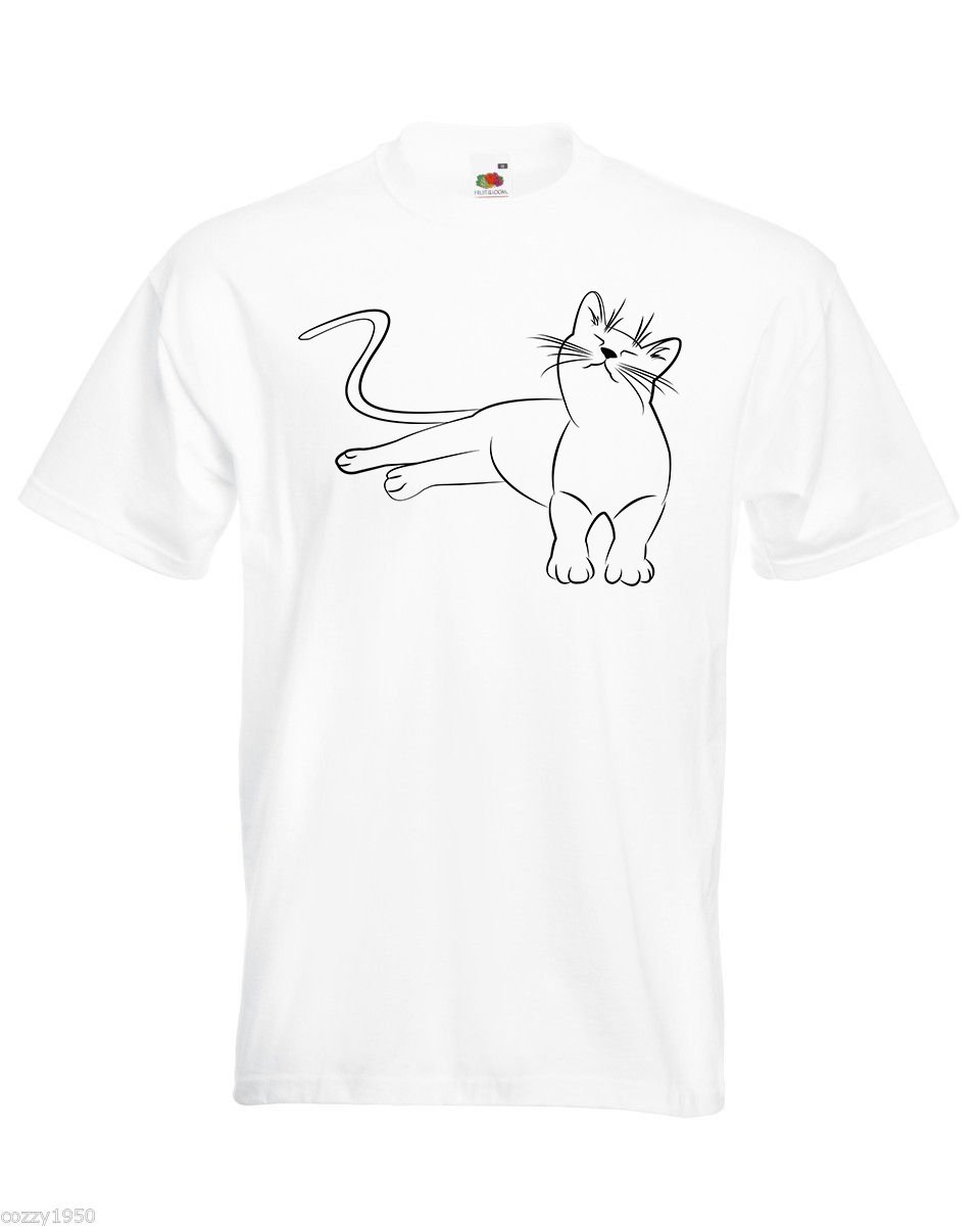 Mens T-Shirt Cute Relaxing Cat, Funny Kitty TShirt, Relaxed Kitten Shirt - £19.37 GBP