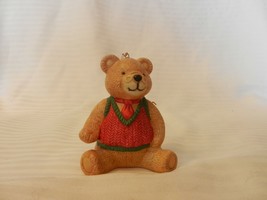 Vintage Ceramic Teddy Bear In Sweater With Glasses Hanging Christmas Ornament - £15.96 GBP