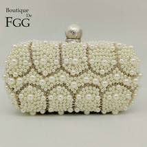 Elegant Pearl Clasp White Women Beaded Evening Bags Formal Wedding Dinner Handba - £26.34 GBP