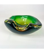 Murano Sommerso Green Yellow Freeform Bowl - £62.21 GBP
