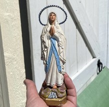 Vintage Rhinestone Halo French Chalkware Virgin Mary Statue Our Lady of Lourdes - £93.82 GBP