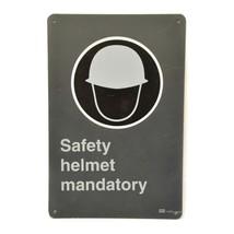 North Safety Helmet Mandatory Gray Wall Plastic Sign Used A0233 - $9.87