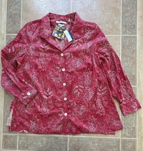 FOXCROFT Heritage  Non-Iron Red woven Shirt cotton button blouse Women size 18 W - £45.93 GBP